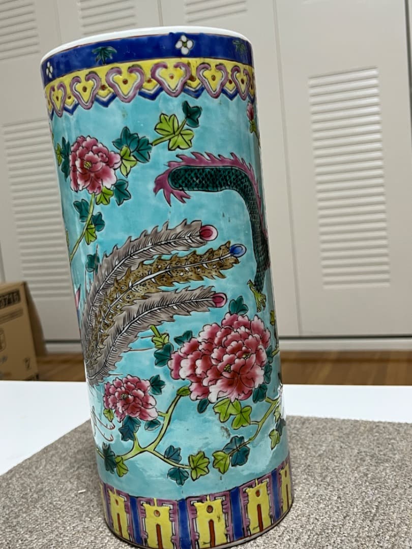 中国美術 大清同治年製 帽筒陶器 龍鳳呈祥 年代品 骨董