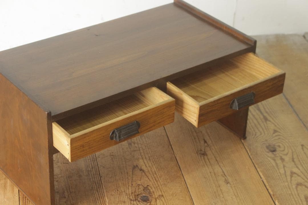 レトロ 文机 ローテーブル 座卓 無垢材 引き出し 抽斗 2杯 花台 展示台