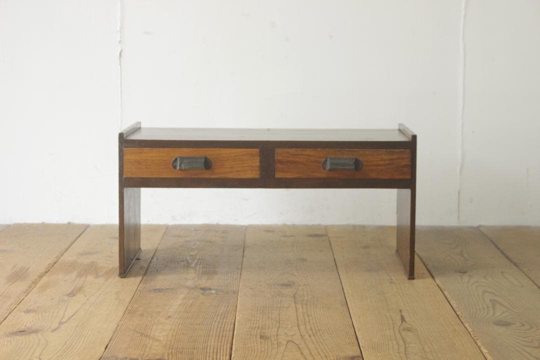 レトロ 文机 ローテーブル 座卓 無垢材 引き出し 抽斗 2杯 花台 展示台