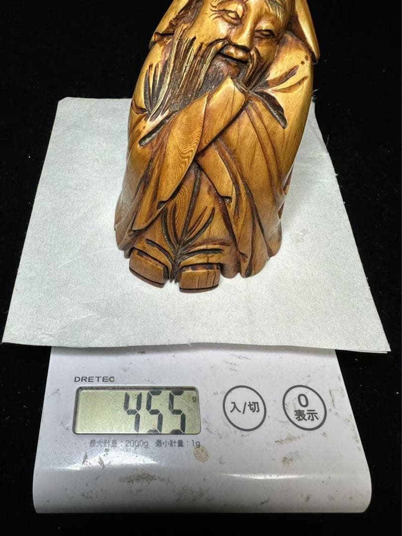 極上　置物　象牙調　寿老人　アンティーク　天然素材　彫刻 古美術品　細密細工