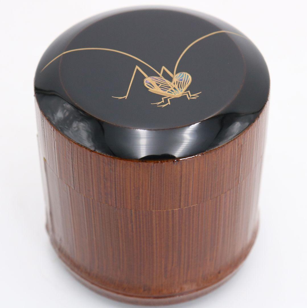 野村政寛(香庵)作 竹塗鈴虫蒔絵 雪吹 薄茶器 茶道具 共箱　V923