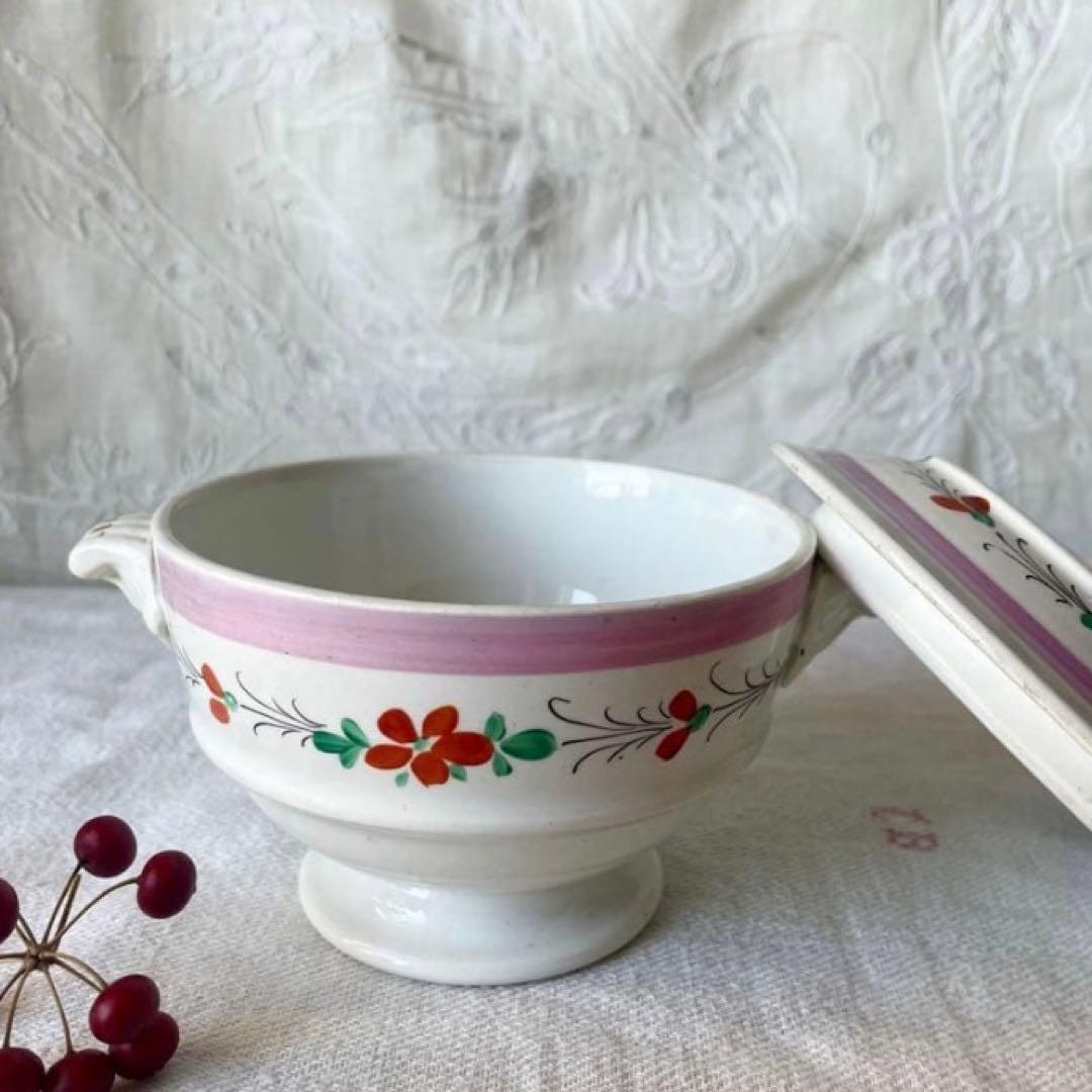 クレイユモントロー 花柄ブイヨンボウル スーピエール　フランスアンティーク