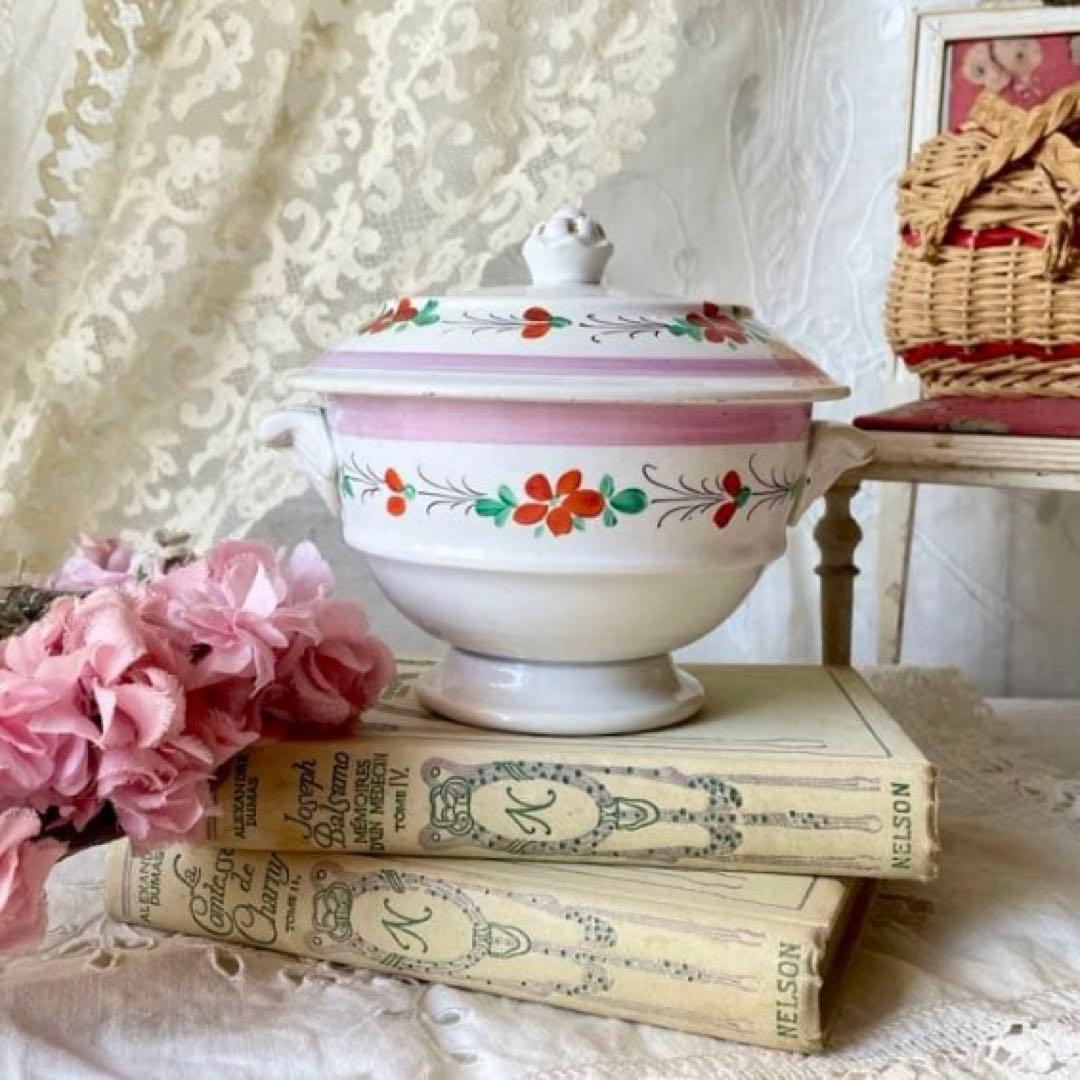 クレイユモントロー 花柄ブイヨンボウル スーピエール　フランスアンティーク