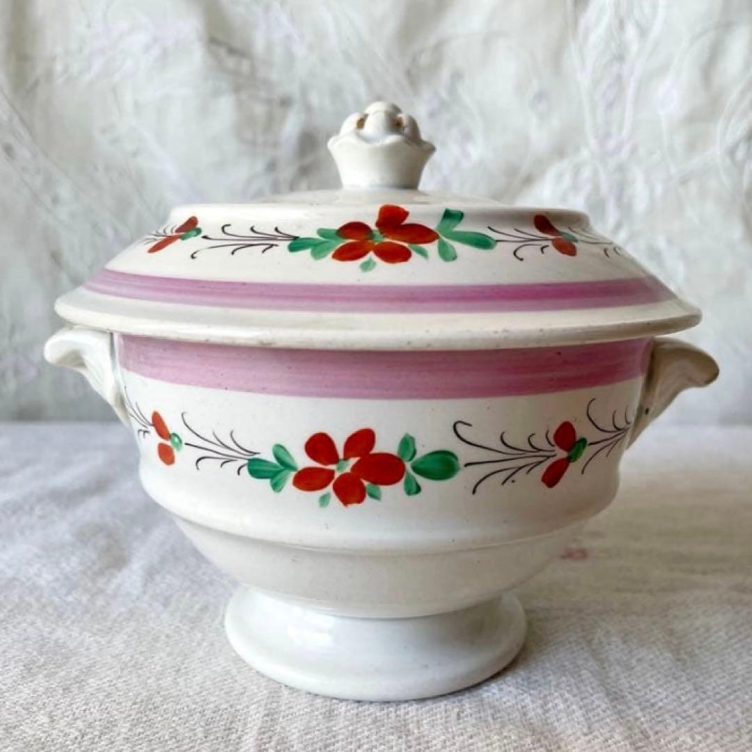 クレイユモントロー 花柄ブイヨンボウル スーピエール　フランスアンティーク