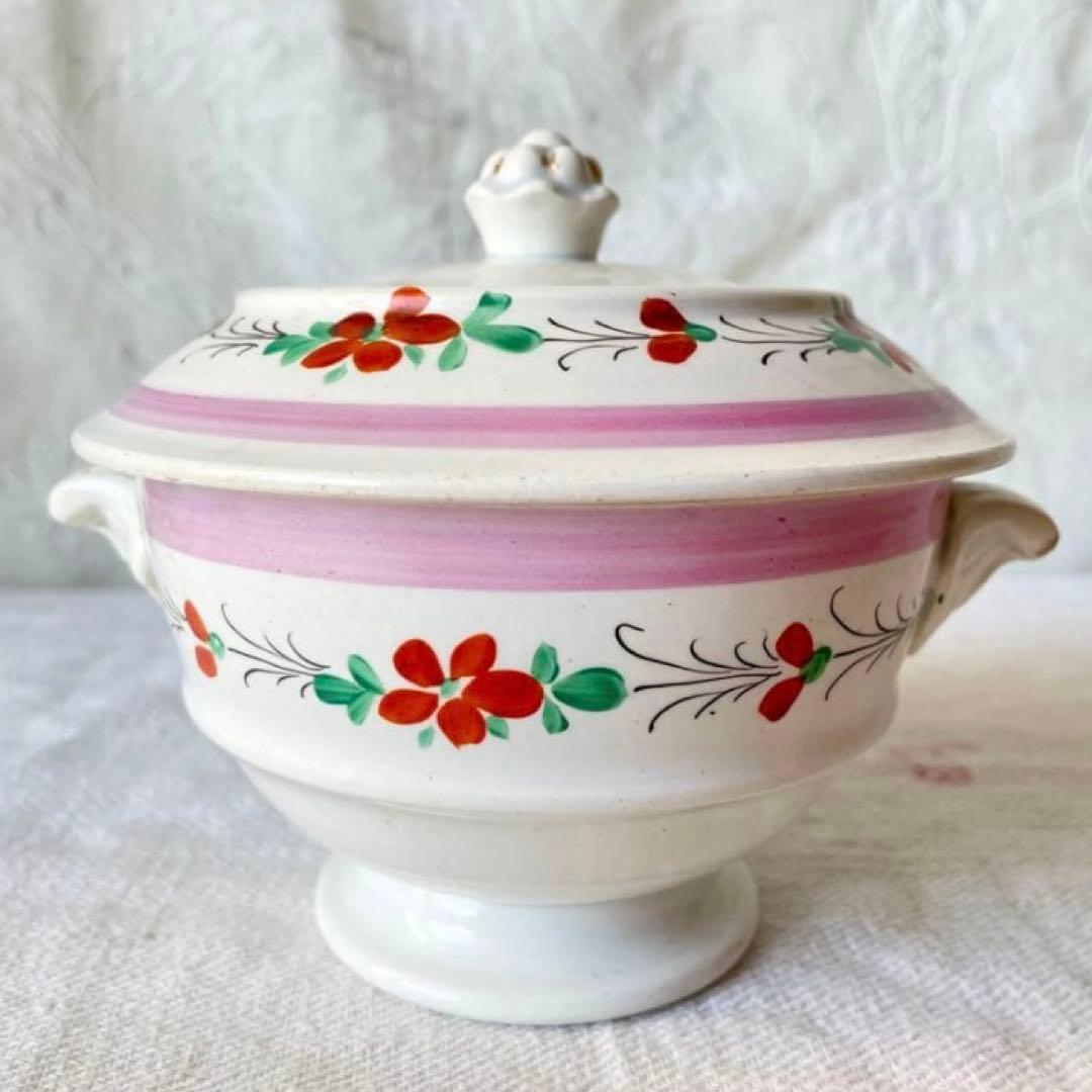 クレイユモントロー 花柄ブイヨンボウル スーピエール　フランスアンティーク