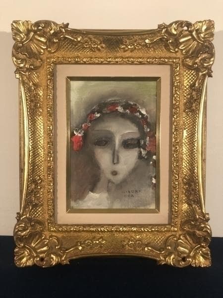 織田広喜(織田廣喜)「少女」油彩 共シール付 額装