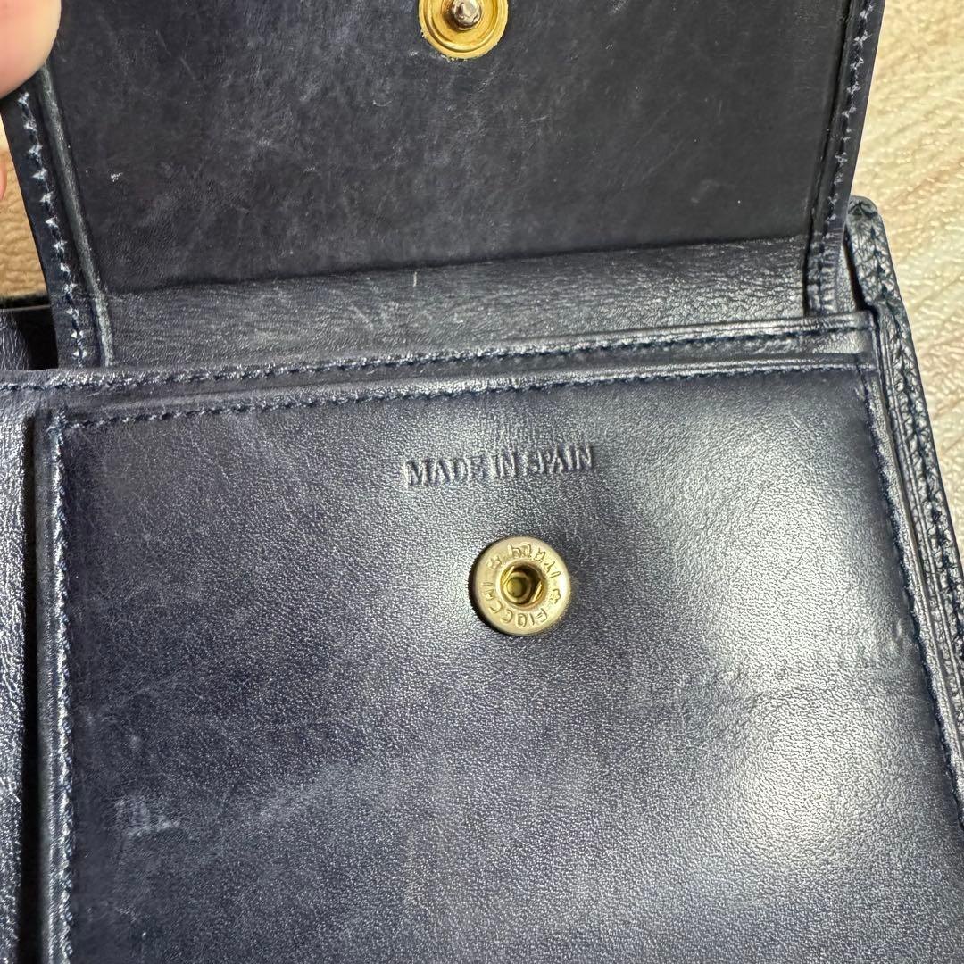 美品/LOEWEロエベ 二つ折り財布 アナグラム レザー ネイビー