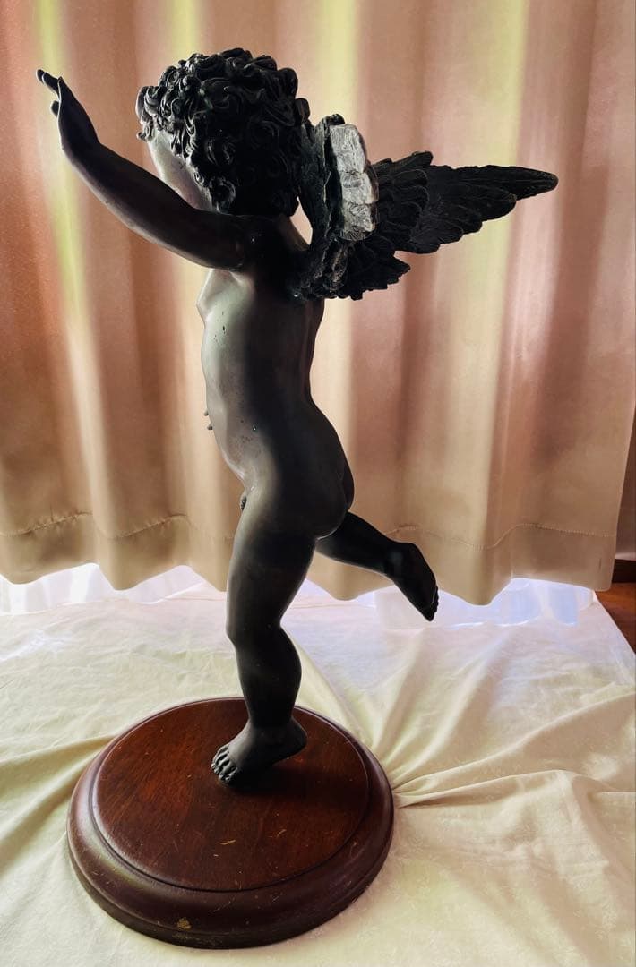 【天使】ブロンズ製 天使像 木製台座付き 高さ約65cm
