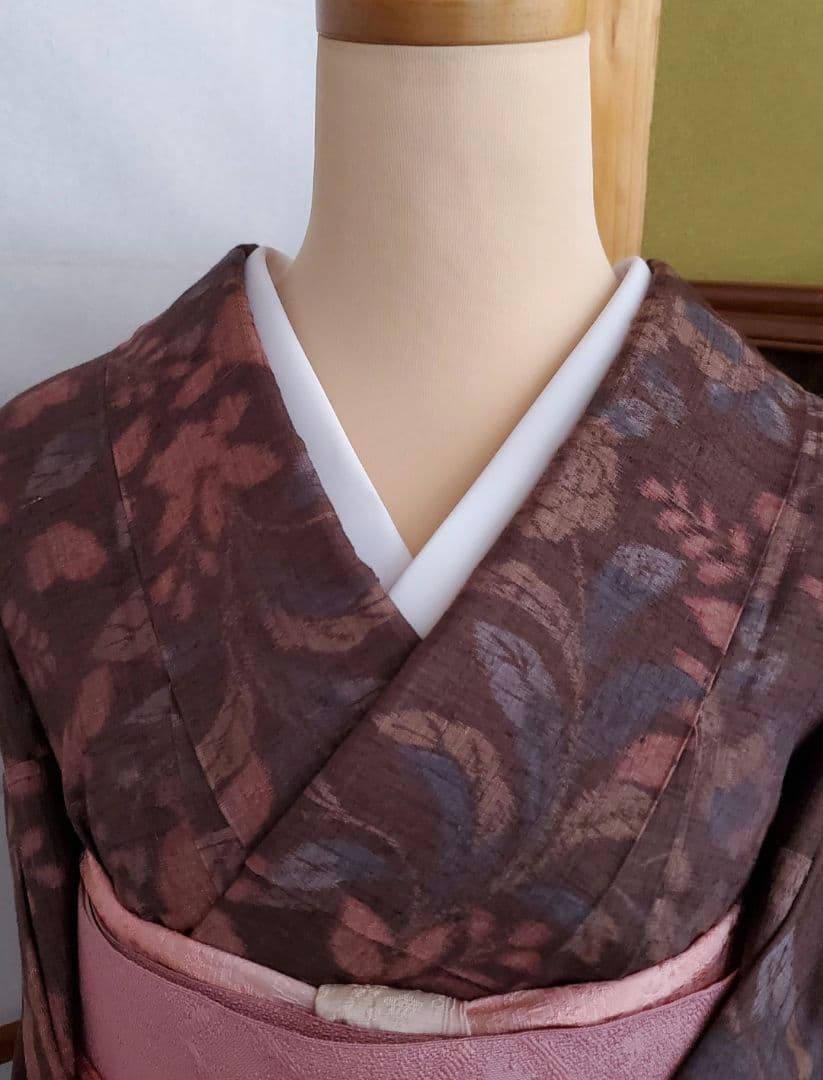 【スモールサイズ＊】辻が花の紬　茶色　ピンク　正絹　特価☆