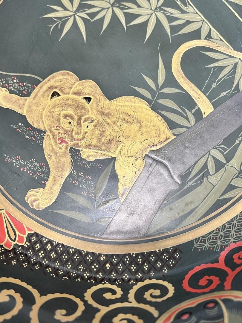 金蒔絵龍虎紋入れ子盆　一対　共箱　幕末～明治期