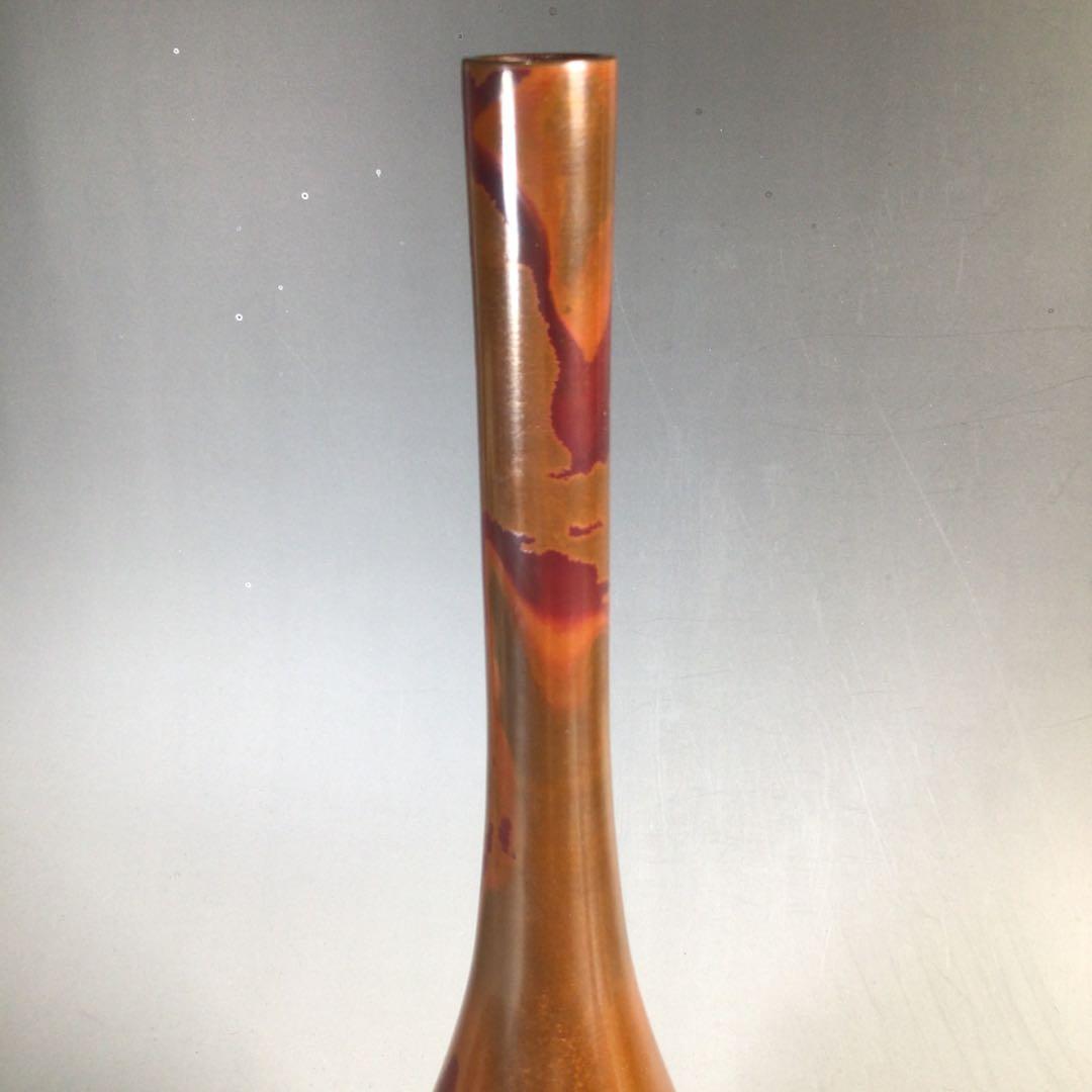 Ｎ２４６　花入　『鋳物師　金森紹栄造』『朱銅』『鶴首花入』　共箱　花器