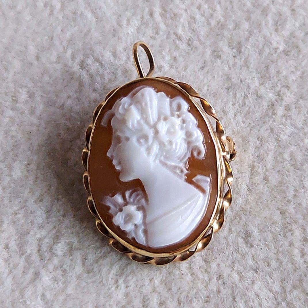 ヴィンテージ　女性　カメオ　9K ペンダントトップ&ブローチ