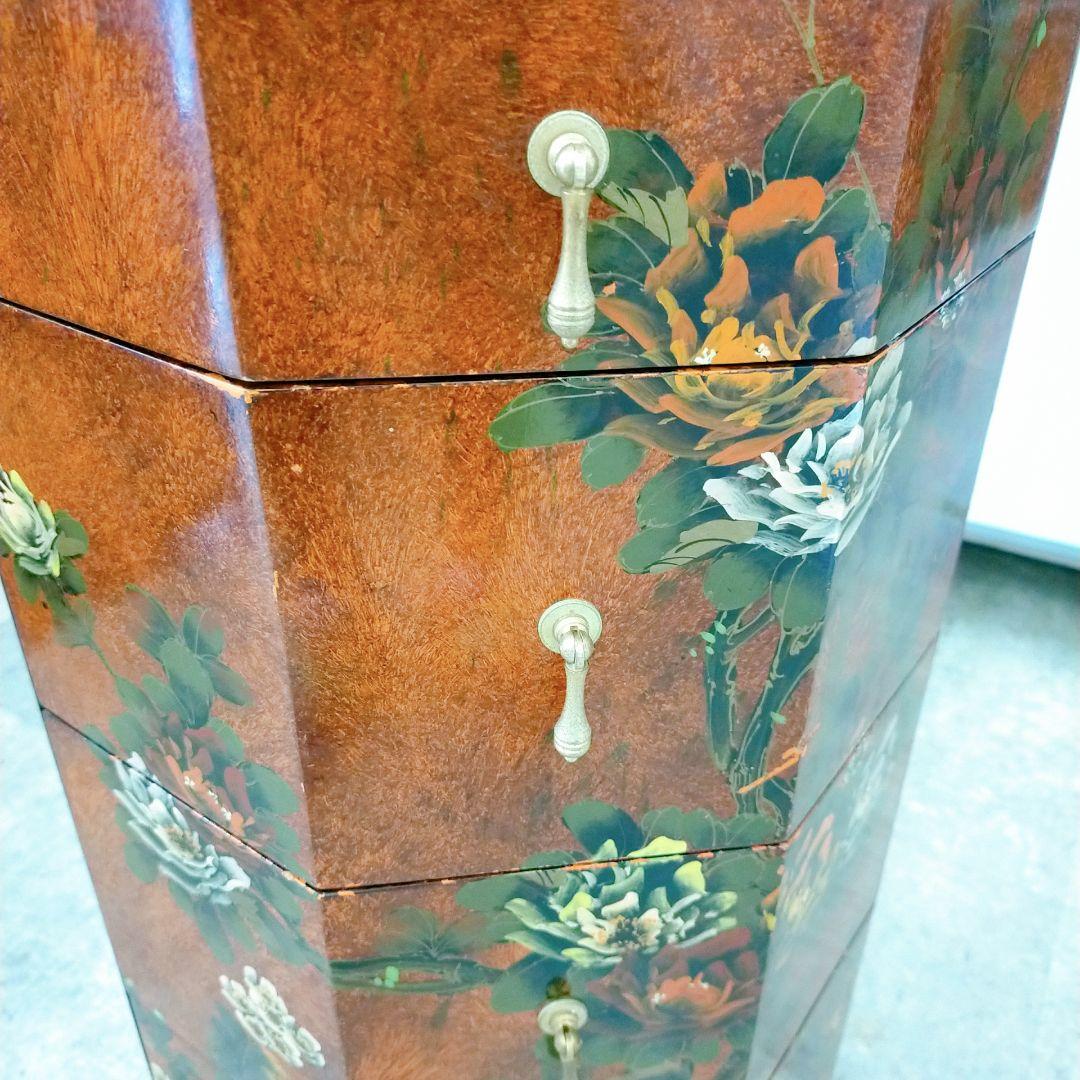 【アンティーク】中国家具 宝石棚 花鳥画 箪笥 チェスト 8杯 飾り棚 古家具