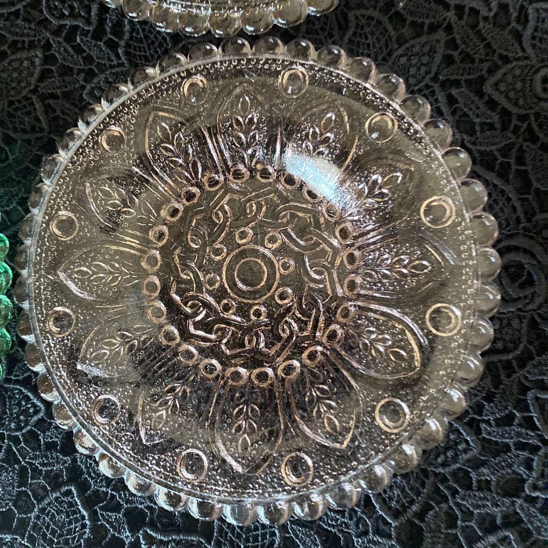 明治末期から大正初期　ミニプレスプレート　ウランガラス 4枚セット