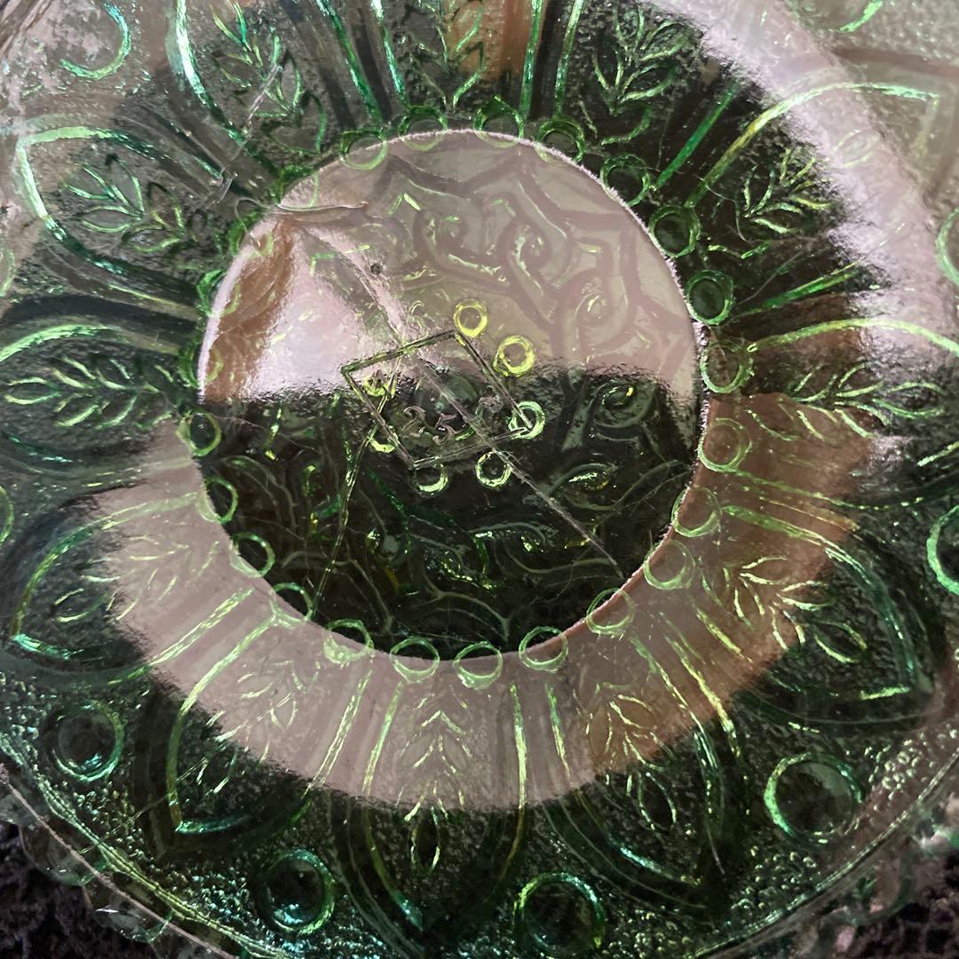 明治末期から大正初期　ミニプレスプレート　ウランガラス 4枚セット