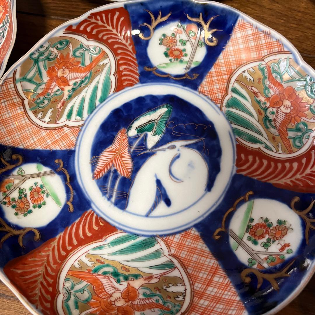 期間限定最終処分特価　古伊万里色絵　大皿五枚セット　完品　一枚おまけ　綺麗な状態