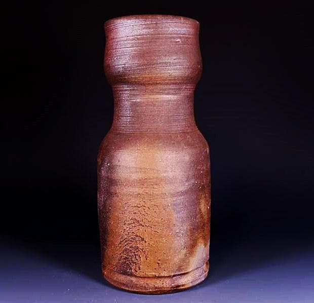 人間国宝　藤原雄　黄胡麻窯変花入 　M270