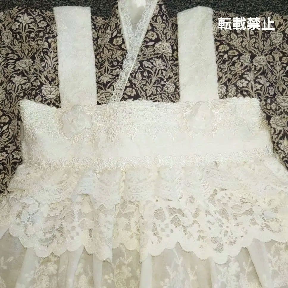 【お値下げ】３歳　フリルたっぷりレース被布エプロンとモリス調着物セット　七五三に