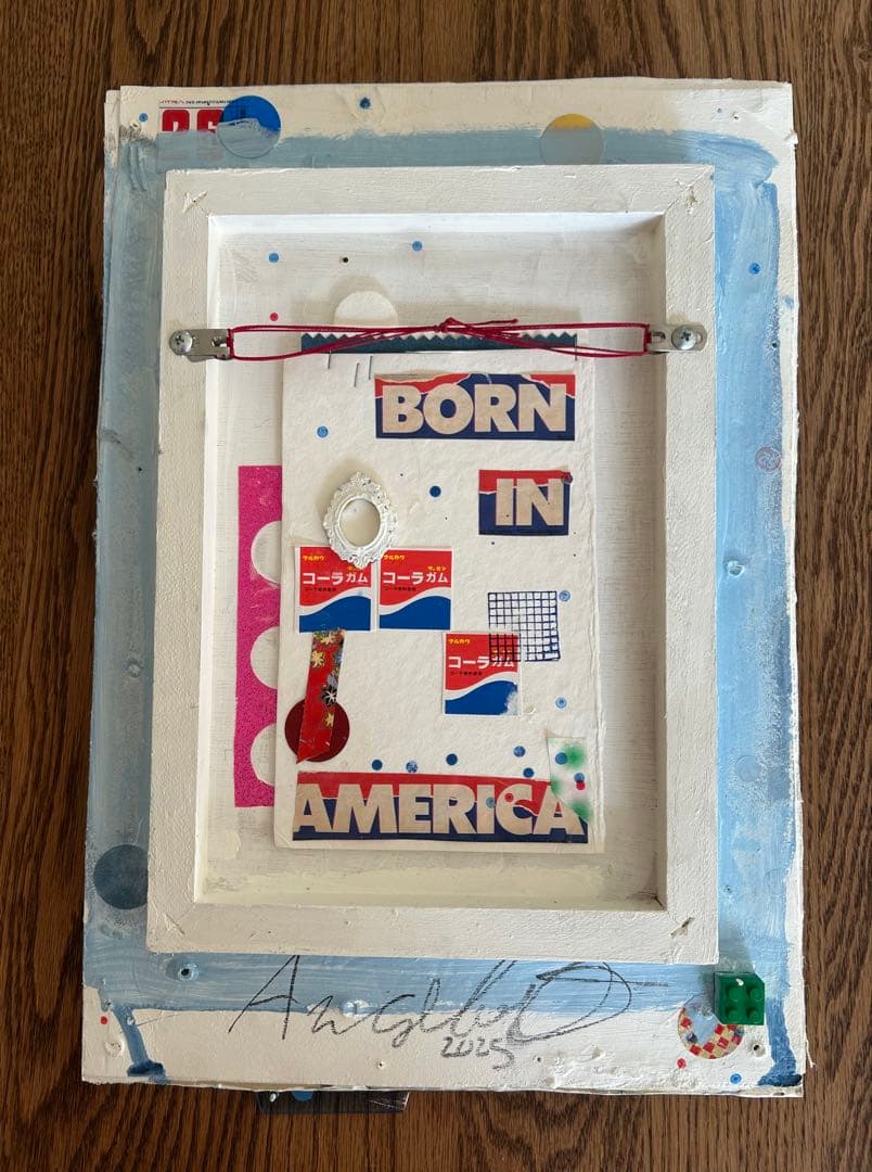 コラージュアート作品　ミクストミディア　和紙　ペイント　アメリカ