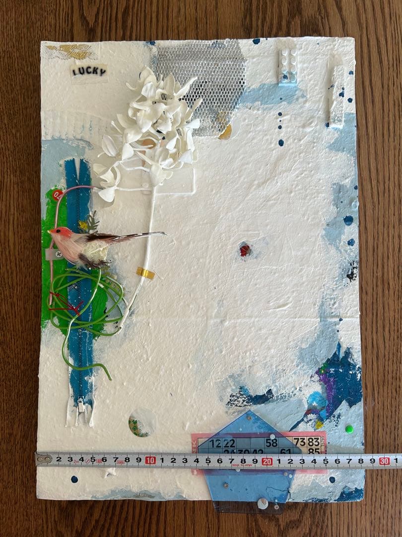 コラージュアート作品　ミクストミディア　和紙　ペイント　アメリカ