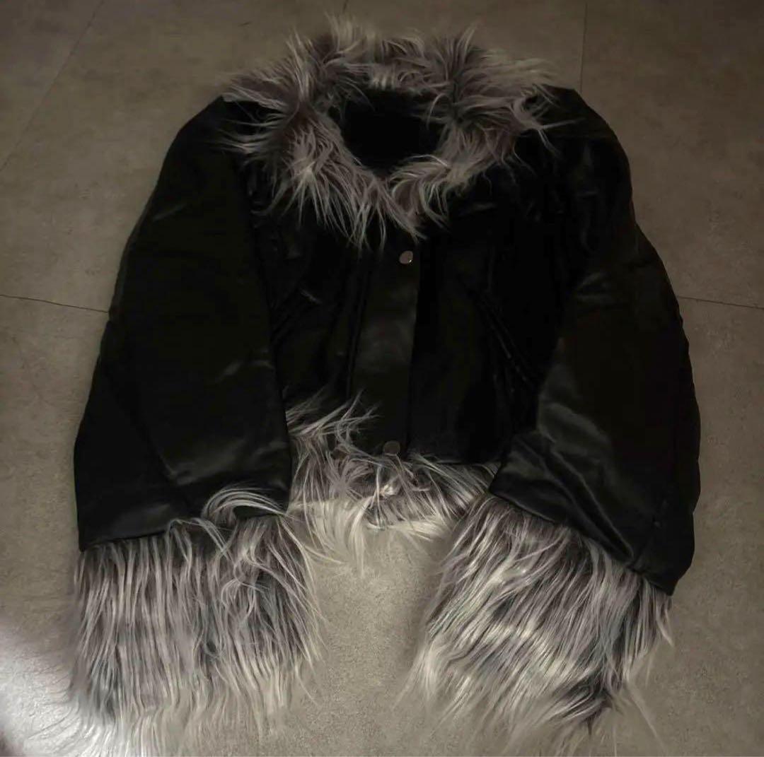 ボリュームファー 合皮 レザー y2k グランジ　平成　ギャル　パンク　お兄系