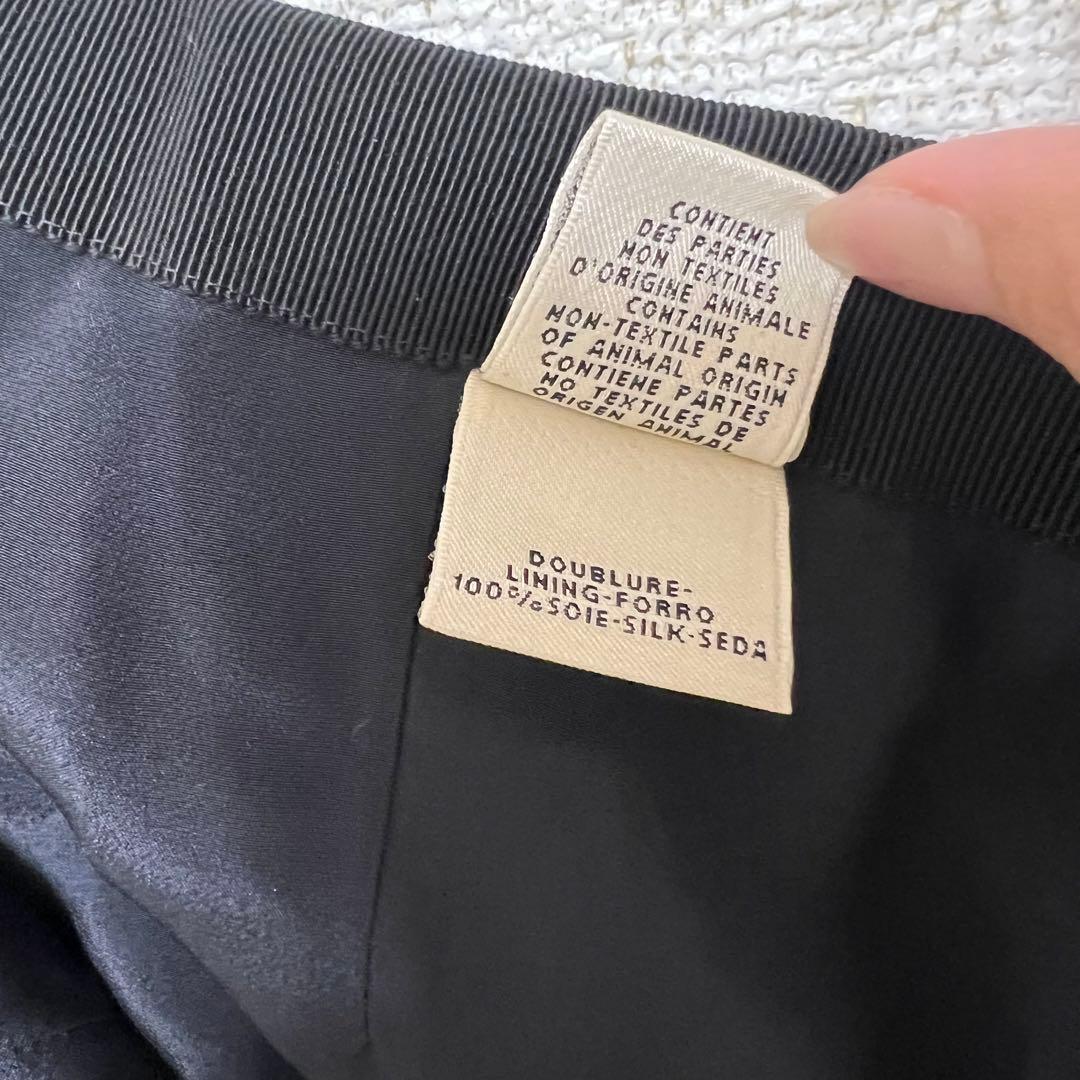 ☆エルメス HERMES スカート 膝丈 ネイビー プリーツ