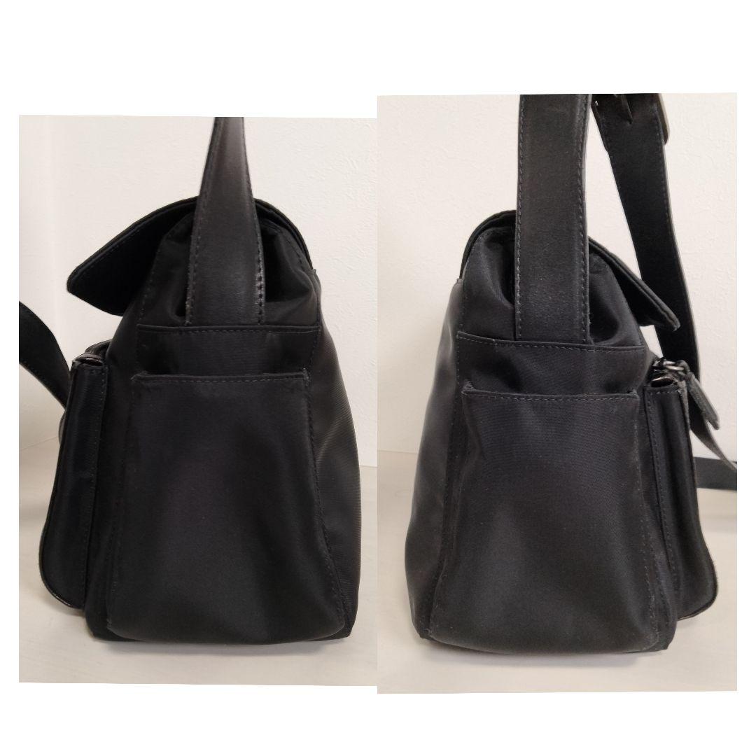 マックスマーラ ショルダーバッグ フラップ ロゴ刻印 ナイロン レザー ブラック