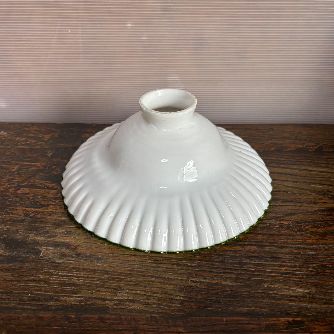 アンティーク電笠　乳白色　青