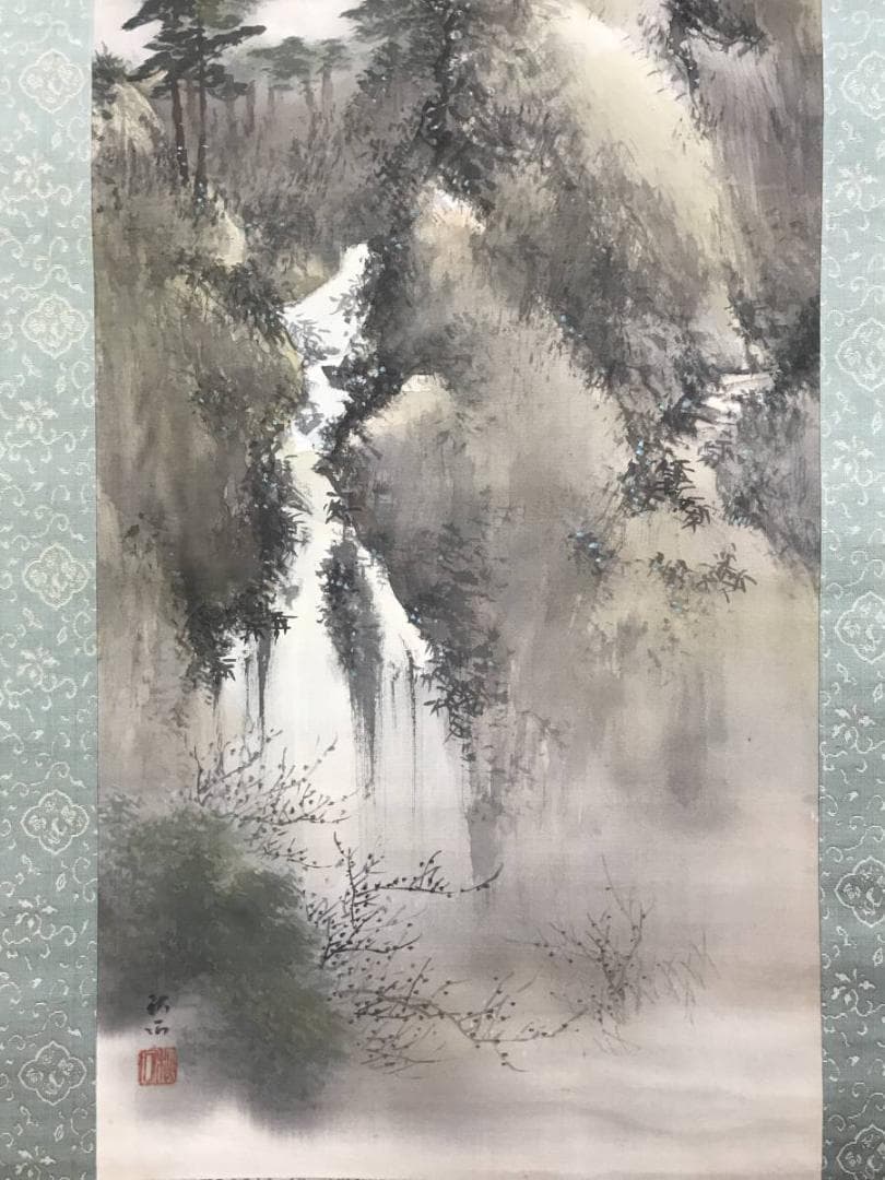 真作/奥谷秋石/蓬莱山図/祝事山水図/山水図/掛軸/名家伝来/AD-987