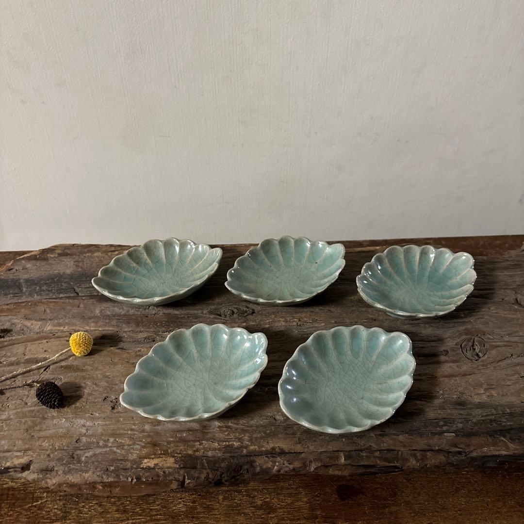 古伊万里青磁小皿5枚　三田　波佐見　瀬戸　アンティーク　茶器　検:白洲正子　李朝