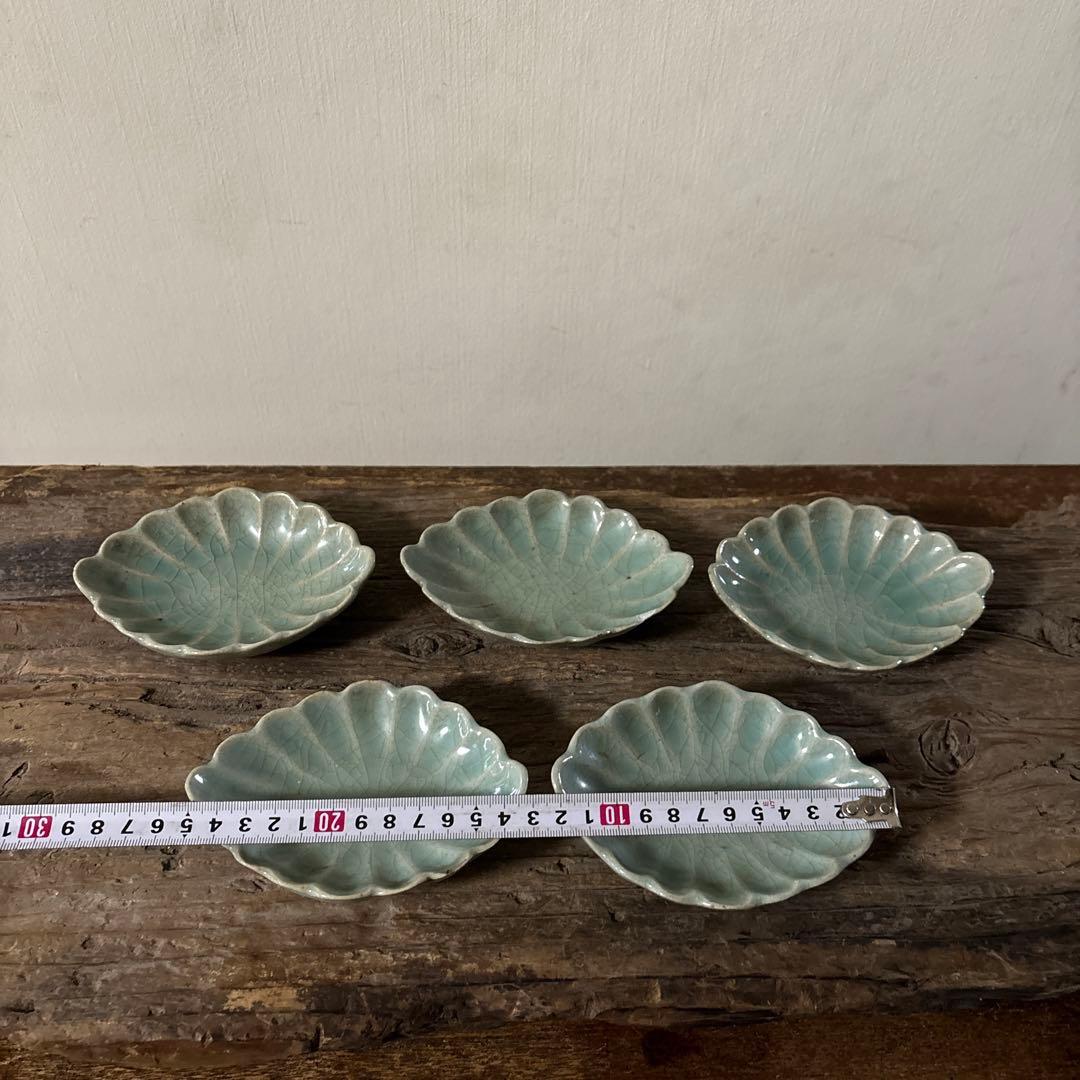 古伊万里青磁小皿5枚　三田　波佐見　瀬戸　アンティーク　茶器　検:白洲正子　李朝