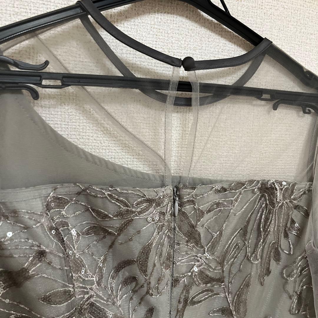 【LEJA】アシンメトリーシアーフラワードレスワンピース 結婚式 ドレス　S