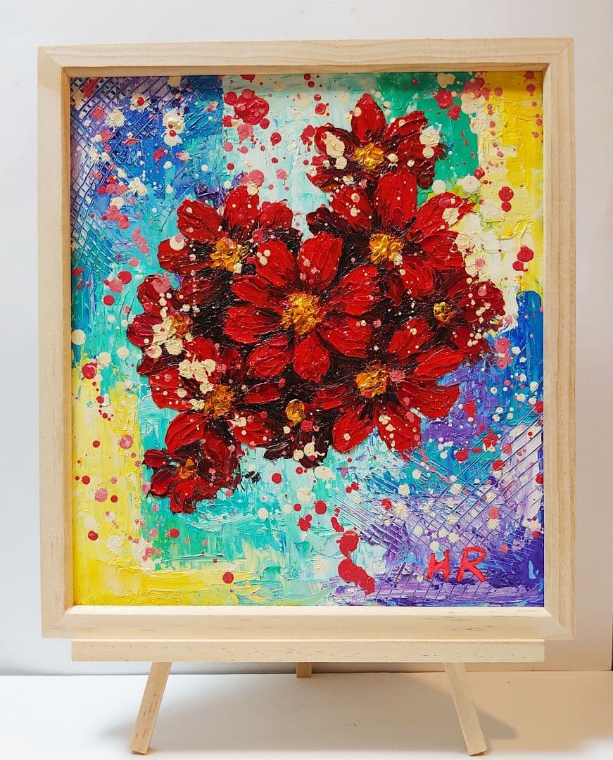 油絵 絵画【赤いコスモス】