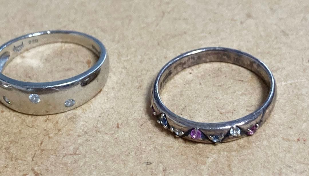 プラチナ、シルバー、純銀、指輪＋イヤリング、ビーズ指輪
