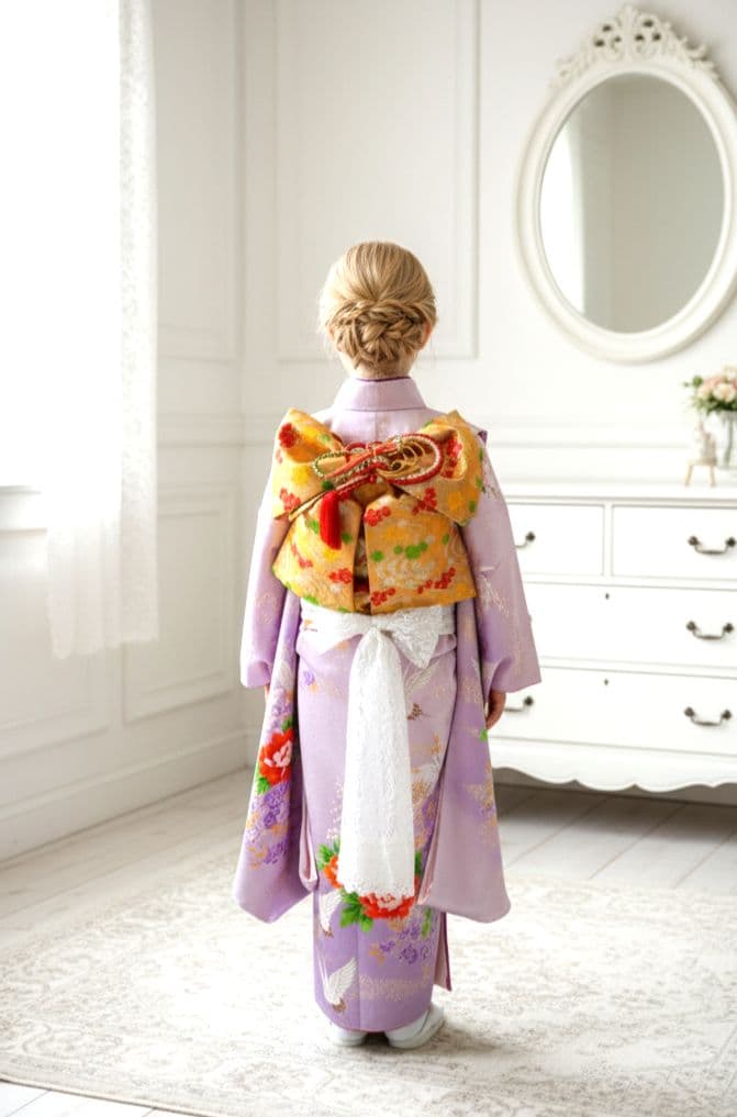 薄紫の着物と金の作り帯☆七五三７歳セット