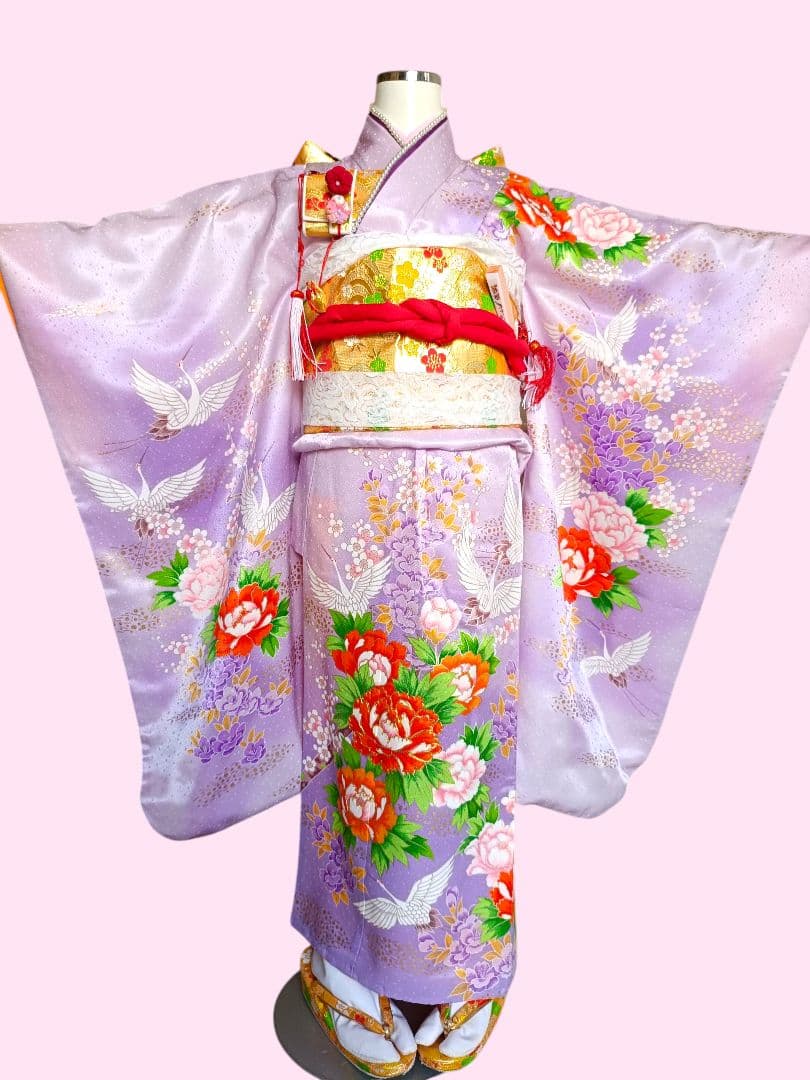 薄紫の着物と金の作り帯☆七五三７歳セット