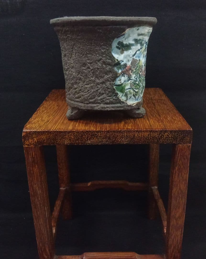 024.【陶翠窯】 変形足付３号盆栽鉢/植木鉢