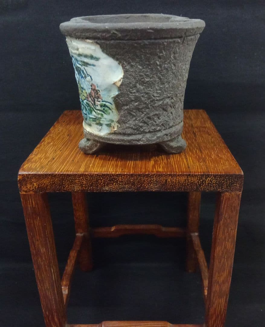 024.【陶翠窯】 変形足付３号盆栽鉢/植木鉢