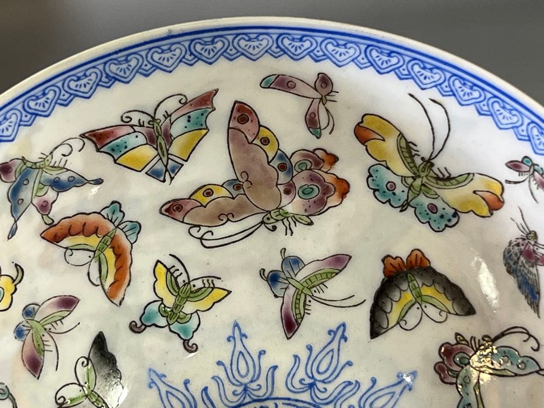 DT699 中国 薄胎 色絵蝶紋 碗