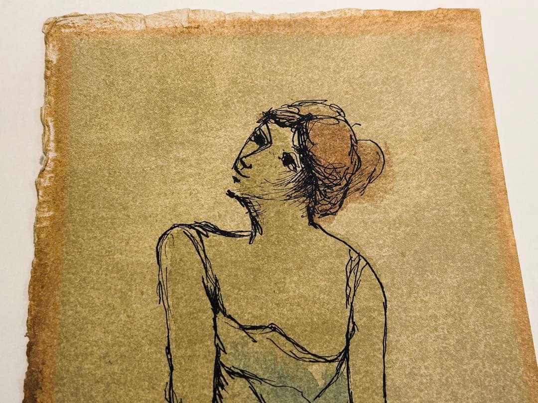 稀少 真作保証 鈴木信太郎 デッサン 水彩画 婦人像