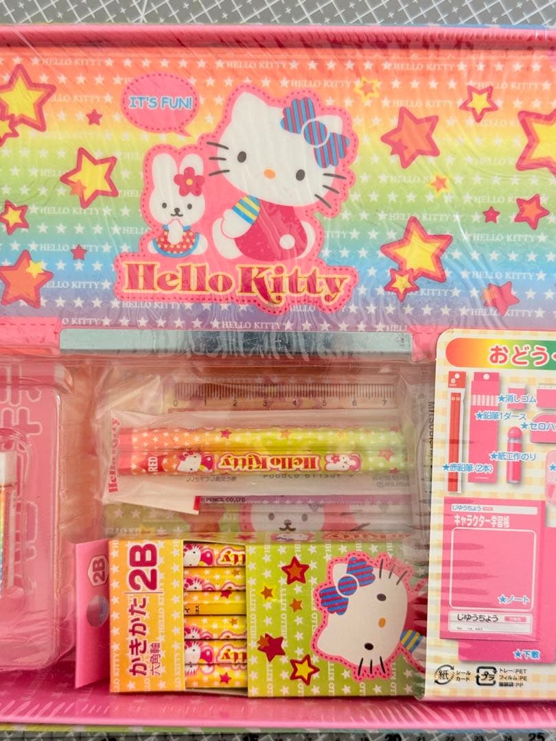【日本製・廃盤】平成レトロハローキティ 文房具 おどうぐ箱セット 未使用