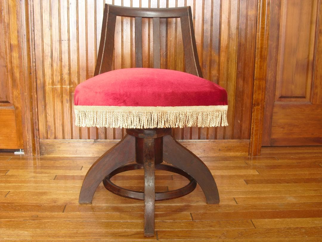 アンティーク ドクターチェア☆木製 回転椅子☆手触り良いベルベット/ビロード張り