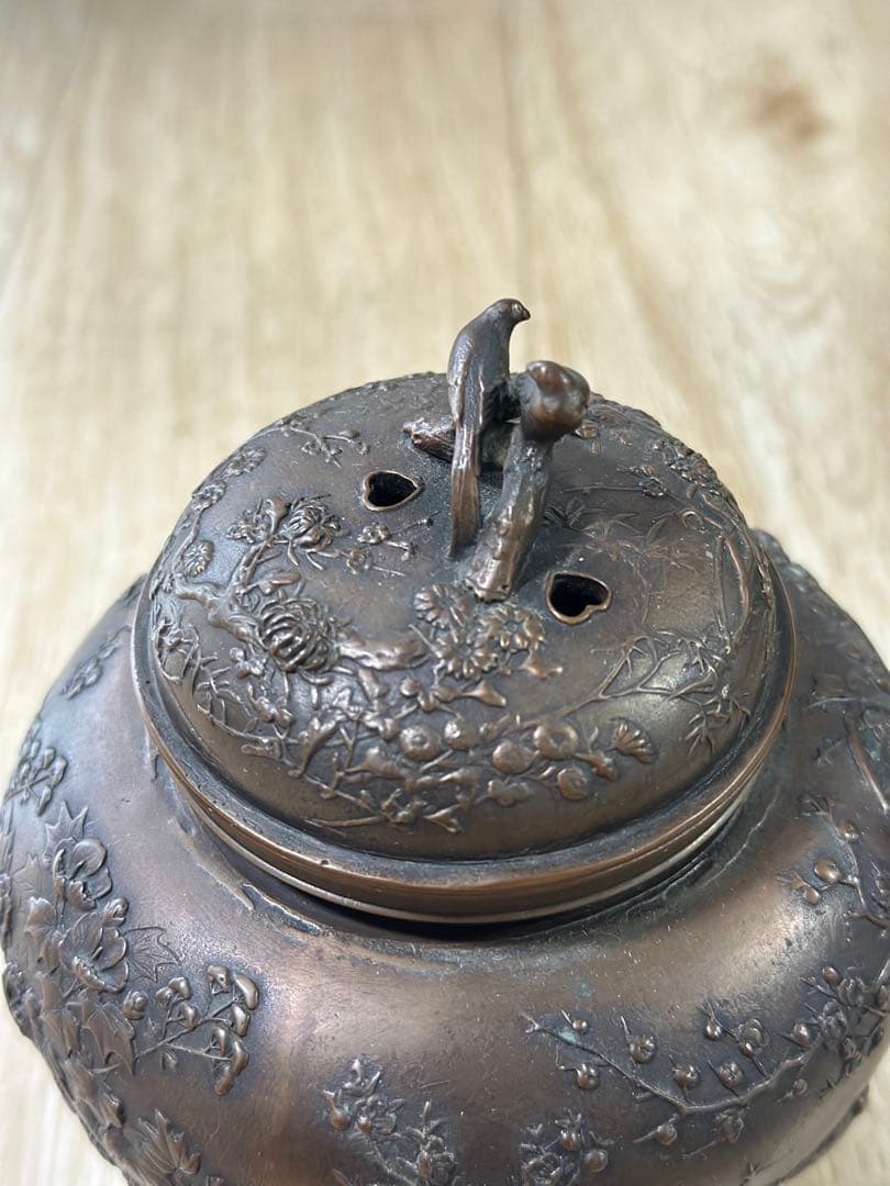 一点限り　高級　中古品　蝋型鋳銅 三つ足香炉 金工作家 村田宏作