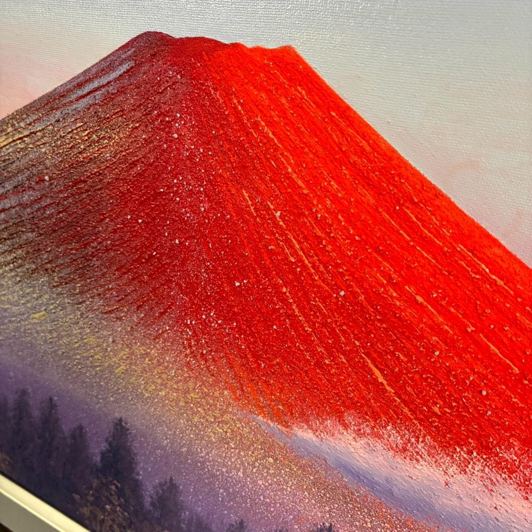 美品 徳田春邦「赤富士」油彩画 油絵 直筆サイン入り 富士山 縁起物 開運