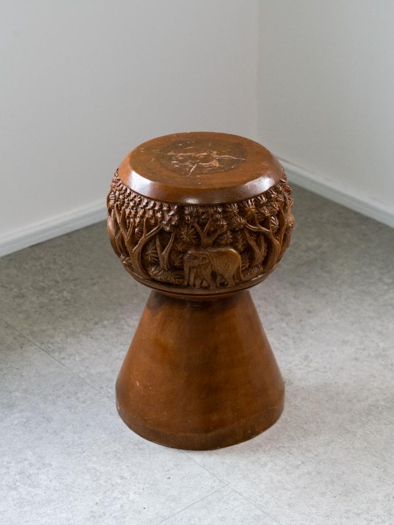 インド カシミール 木彫り スツール ヴィンテージ・アンティーク　民芸品