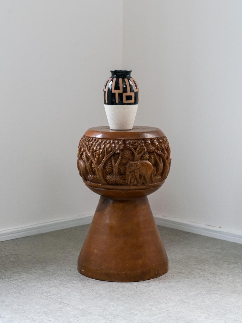 インド カシミール 木彫り スツール ヴィンテージ・アンティーク　民芸品