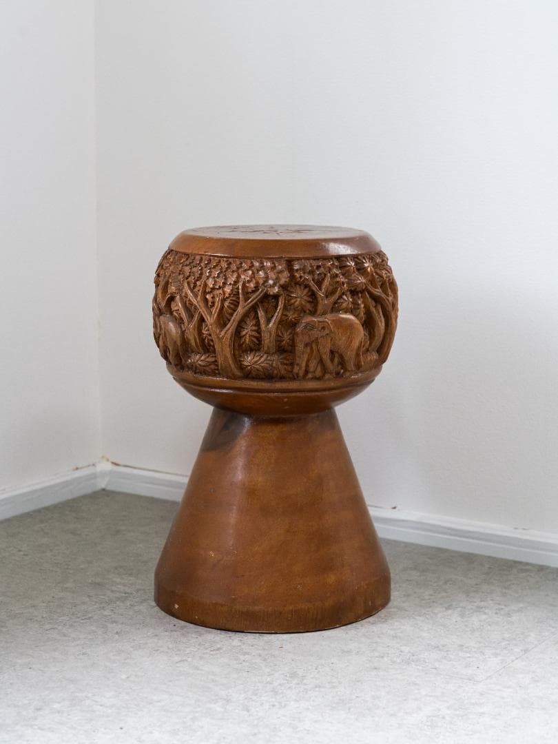 インド カシミール 木彫り スツール ヴィンテージ・アンティーク　民芸品