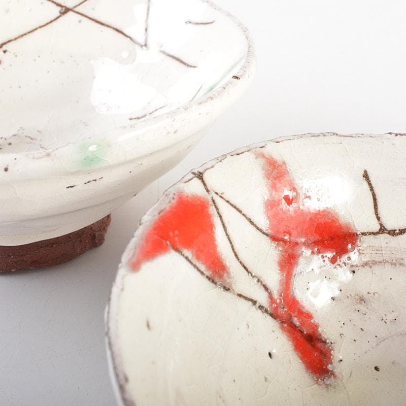 萬古焼　馬酔木窯　森正造　色絵　盃卓　一對　共箱　V　R7428