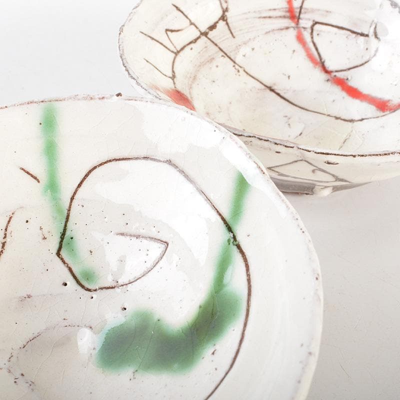 萬古焼　馬酔木窯　森正造　色絵　盃卓　一對　共箱　V　R7428