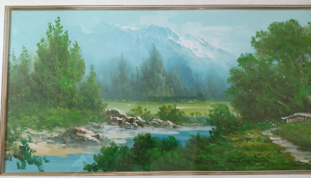 油彩　風景画　ガラスあり額縁